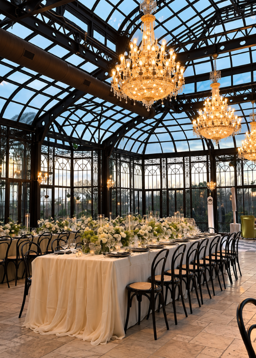 Elegant event venue set for a reception